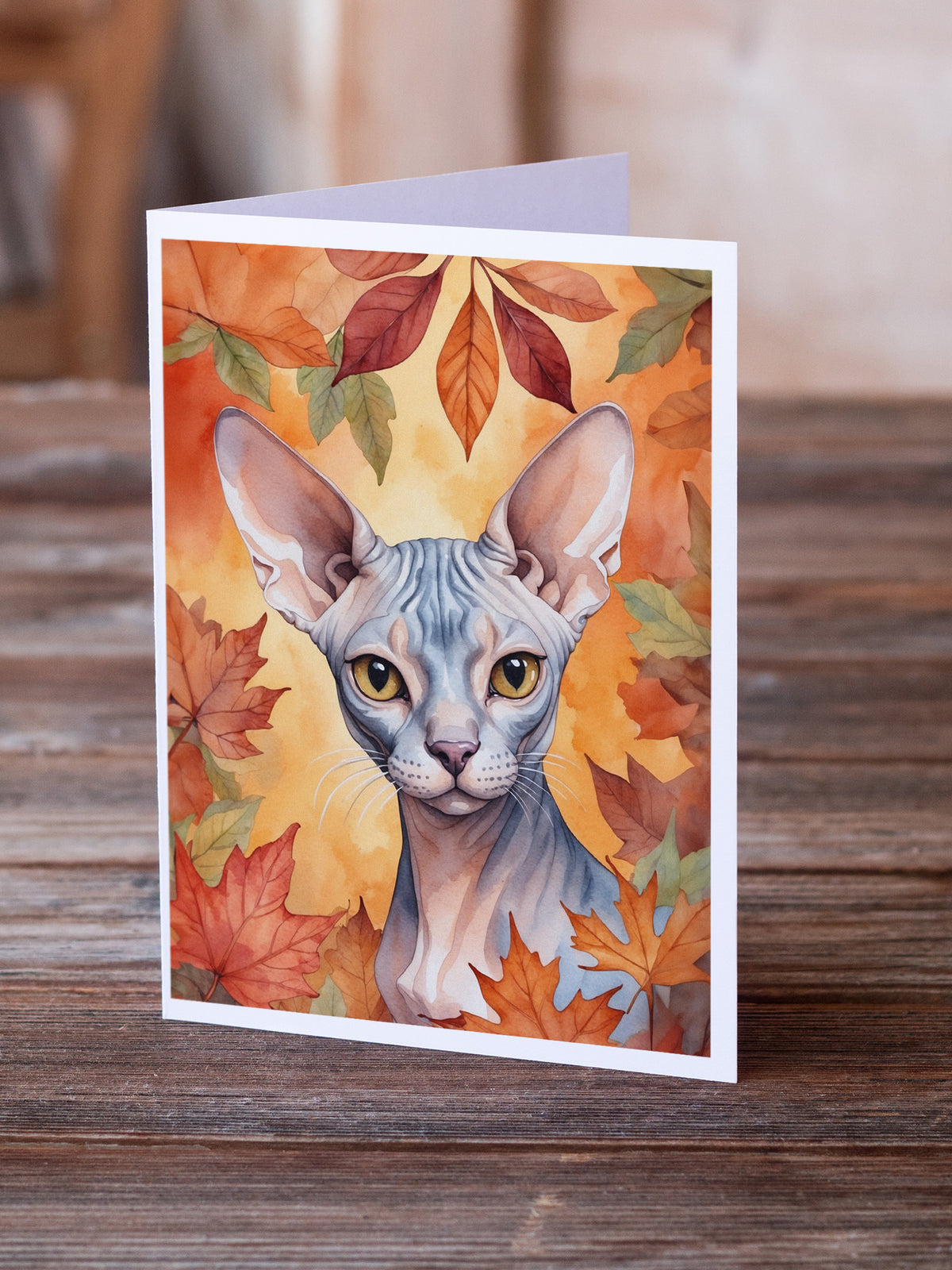 Caroline's Treasures Sphynx Cat in Fall Leaves Greeting Cards Pack of 8 Blank Cards with Envelopes Whimsical A7 Size - image 2