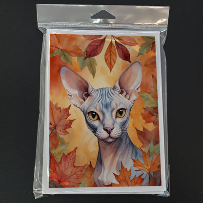 Caroline's Treasures Sphynx Cat in Fall Leaves Greeting Cards Pack of 8 Blank Cards with Envelopes Whimsical A7 Size - image 3