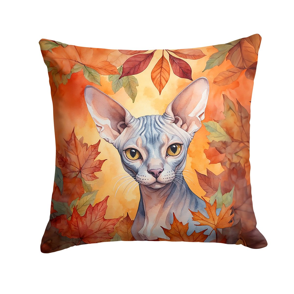 Caroline's Treasures Sphynx Cat in Fall Leaves Throw Pillow Machine Washable, Indoor Outdoor Decorative Pillow for
