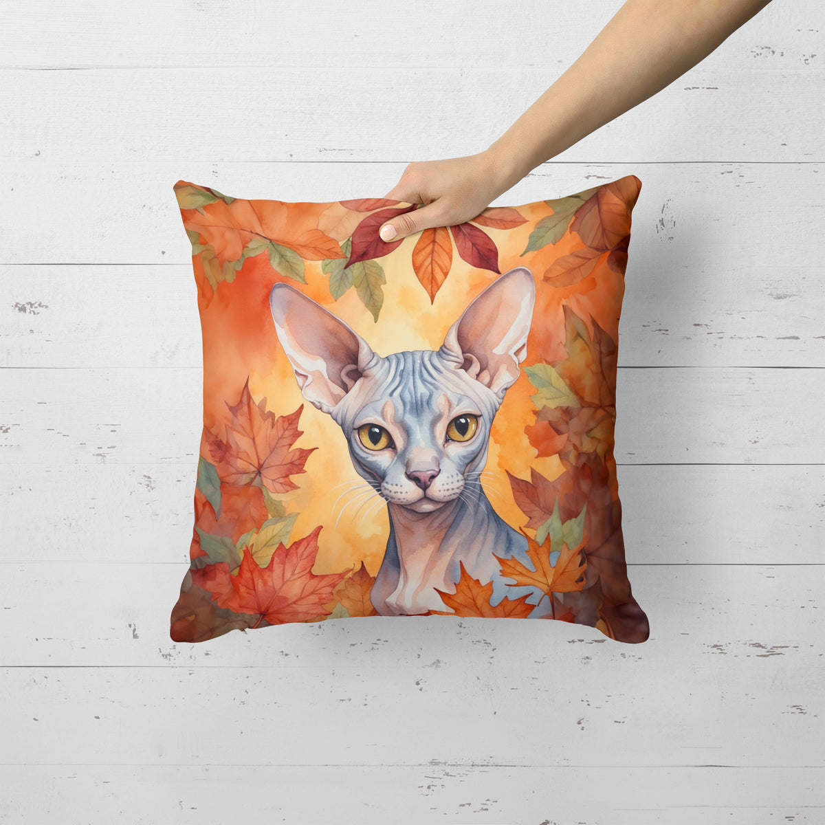 Caroline's Treasures Sphynx Cat in Fall Leaves Throw Pillow Machine Washable, Indoor Outdoor Decorative Pillow for - image 2