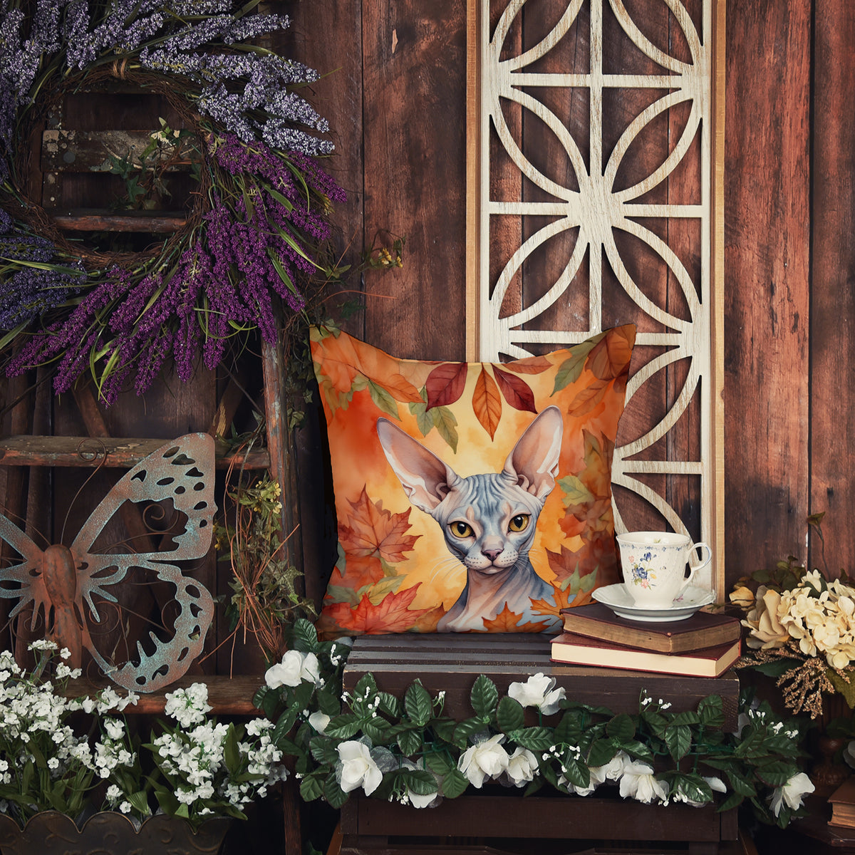 Caroline's Treasures Sphynx Cat in Fall Leaves Throw Pillow Machine Washable, Indoor Outdoor Decorative Pillow for - image 6