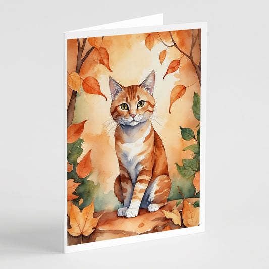 Caroline's Treasures Suphalak Cat in Fall Leaves Greeting Cards Pack of 8 Blank Cards with Envelopes Whimsical A7 Size