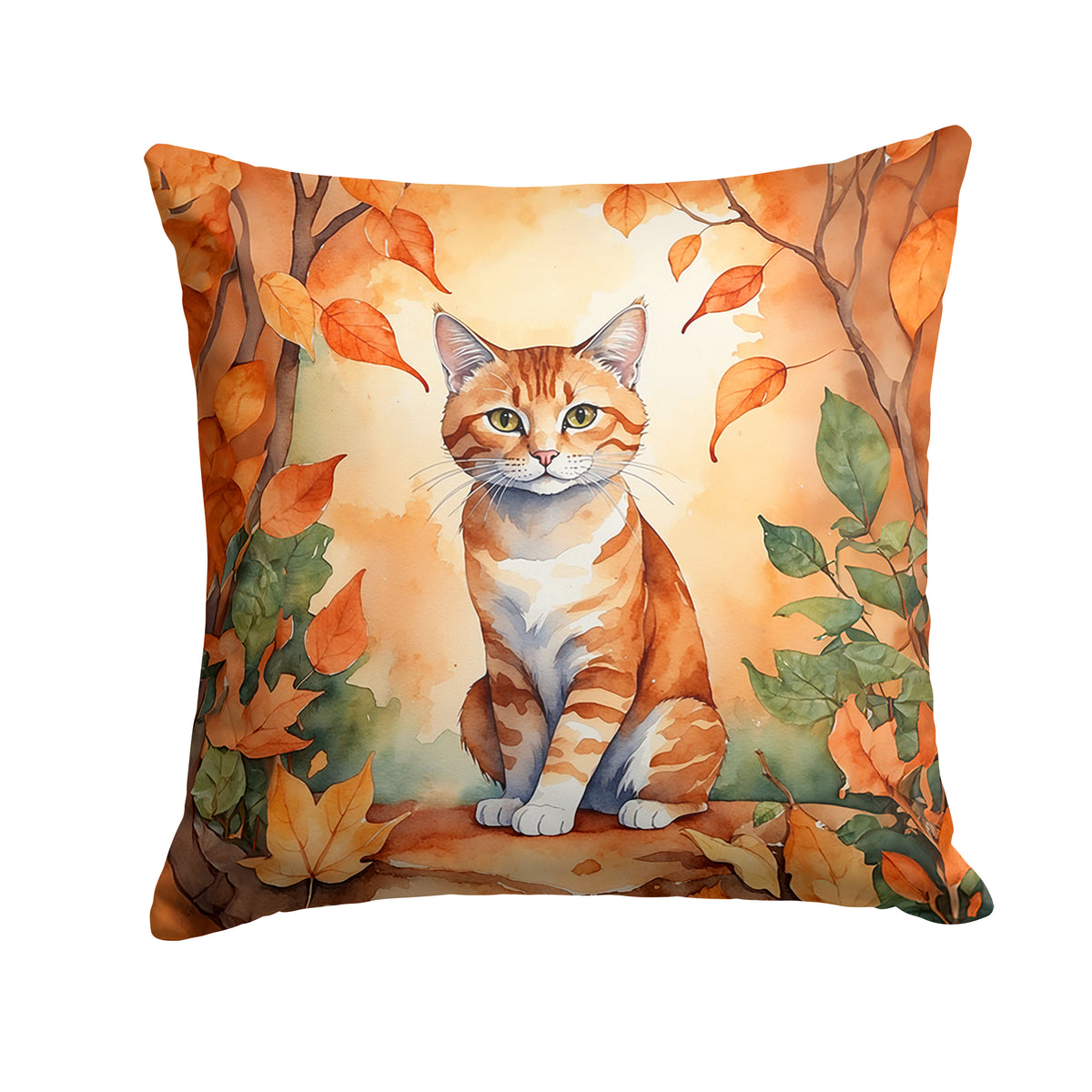 Caroline's Treasures Suphalak Cat in Fall Leaves Throw Pillow Machine Washable, Indoor Outdoor Decorative Pillow for