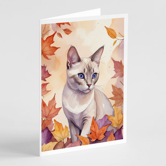 Caroline's Treasures Thai Lilac Cat in Fall Leaves Greeting Cards Pack of 8 Blank Cards with Envelopes Whimsical A7