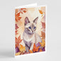 Caroline's Treasures Thai Lilac Cat in Fall Leaves Greeting Cards Pack of 8 Blank Cards with Envelopes Whimsical A7