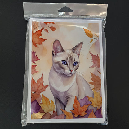 Caroline's Treasures Thai Lilac Cat in Fall Leaves Greeting Cards Pack of 8 Blank Cards with Envelopes Whimsical A7 - image 3