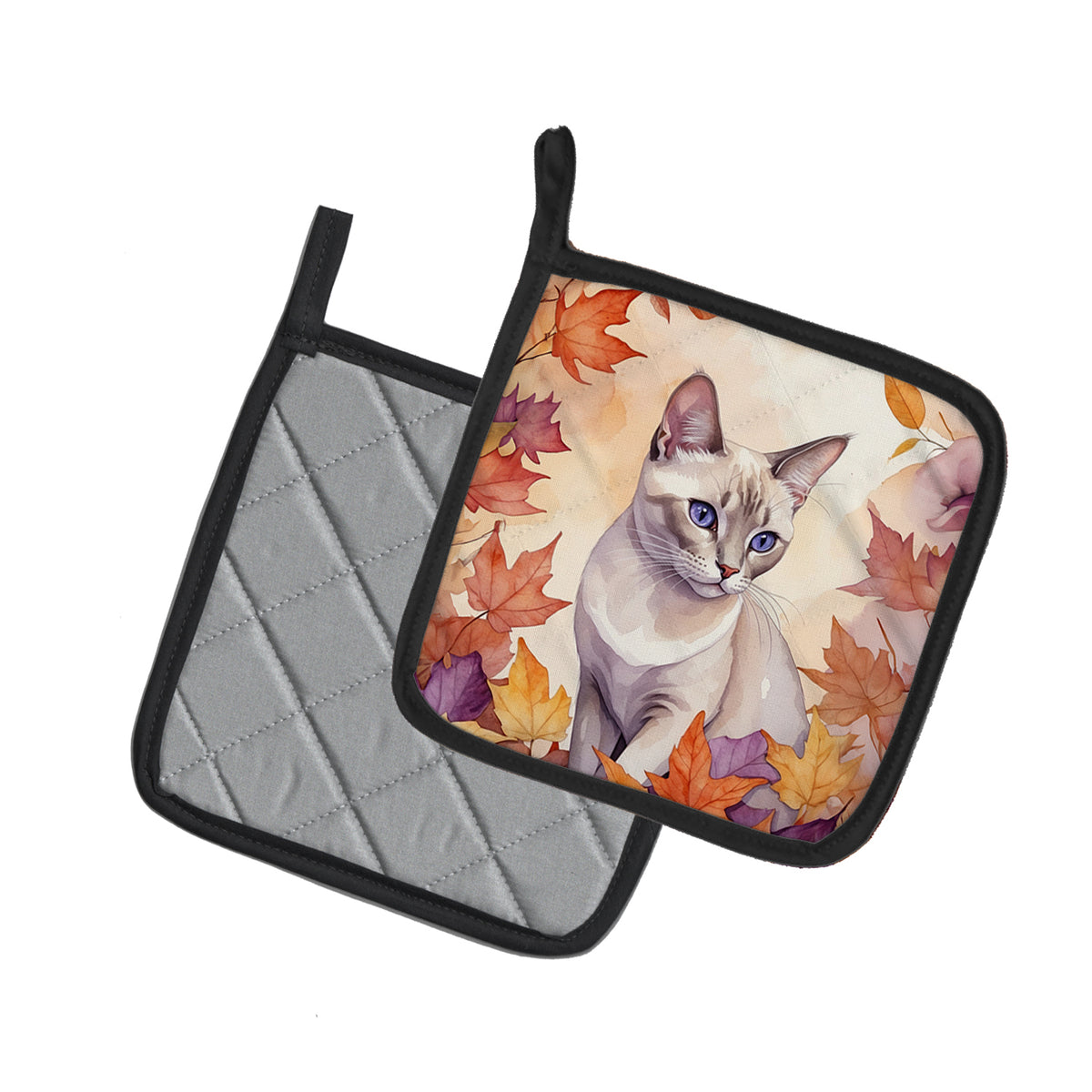 Caroline's Treasures Thai Lilac Cat in Fall Leaves Pair of Pot Holders Kitchen Heat Resistant Pot Holders Sets Oven Hot - image 2