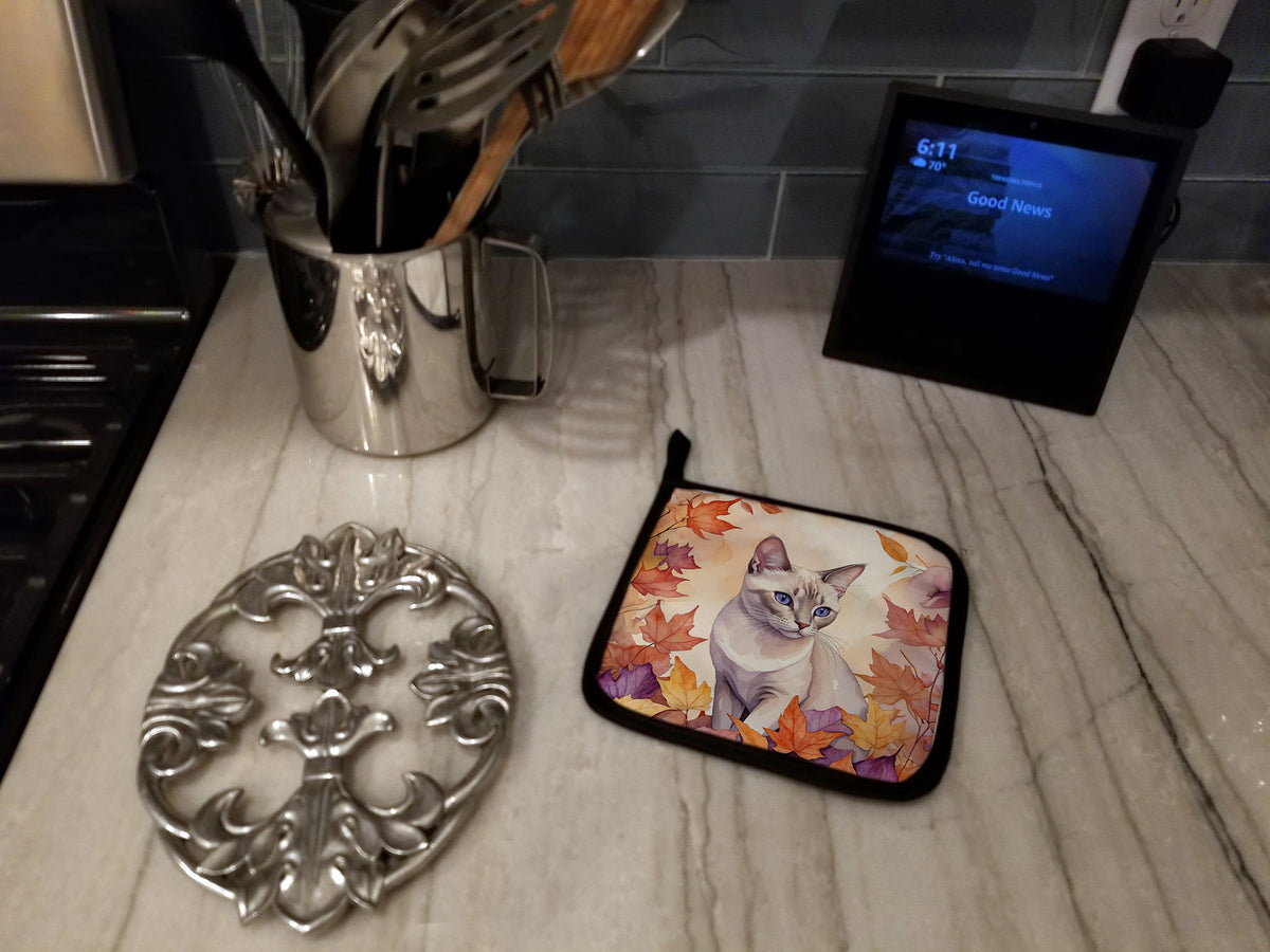 Caroline's Treasures Thai Lilac Cat in Fall Leaves Pair of Pot Holders Kitchen Heat Resistant Pot Holders Sets Oven Hot - image 3