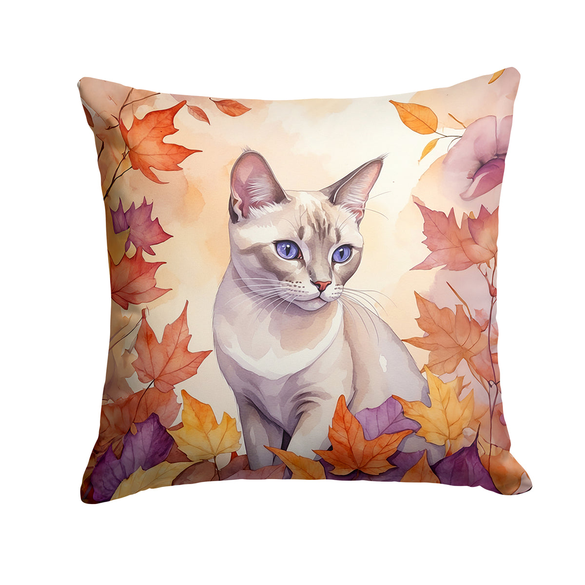 Caroline's Treasures Thai Lilac Cat in Fall Leaves Throw Pillow Machine Washable, Indoor Outdoor Decorative Pillow for