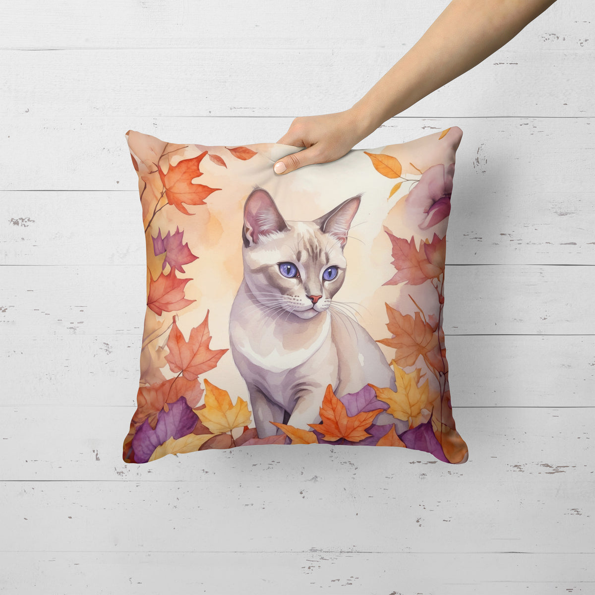Caroline's Treasures Thai Lilac Cat in Fall Leaves Throw Pillow Machine Washable, Indoor Outdoor Decorative Pillow for - image 2