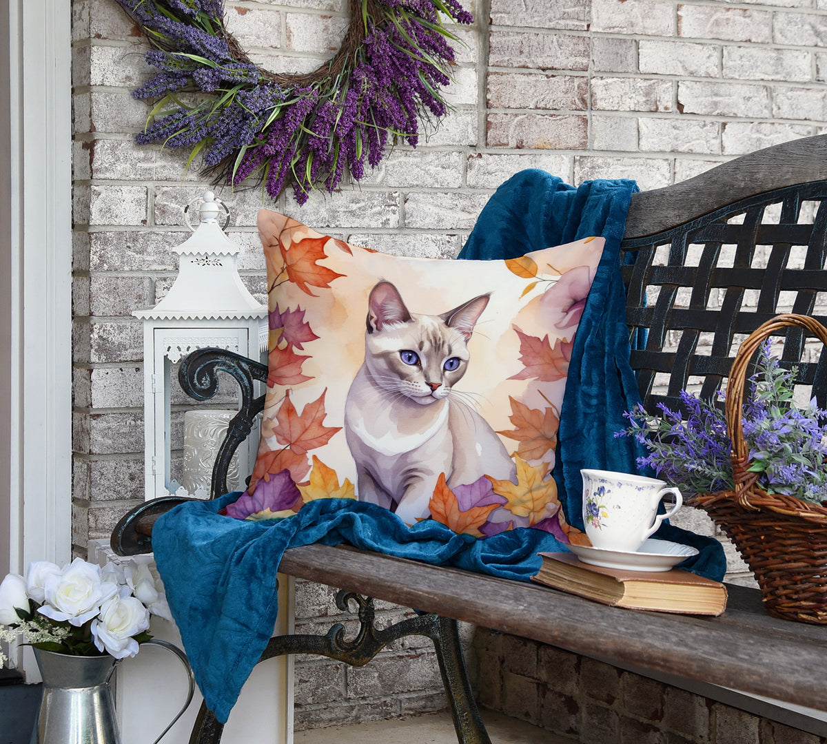 Caroline's Treasures Thai Lilac Cat in Fall Leaves Throw Pillow Machine Washable, Indoor Outdoor Decorative Pillow for - image 4