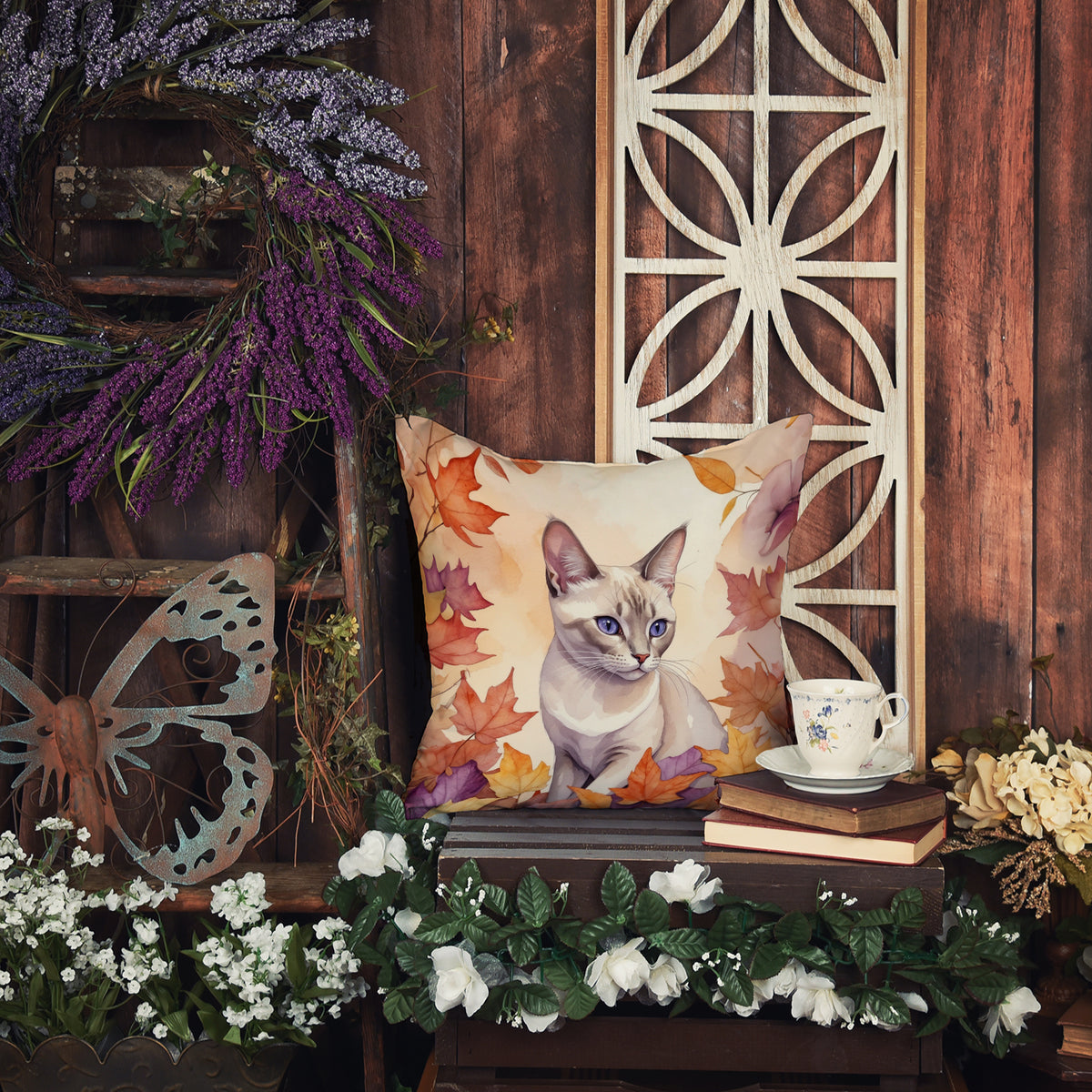 Caroline's Treasures Thai Lilac Cat in Fall Leaves Throw Pillow Machine Washable, Indoor Outdoor Decorative Pillow for - image 6