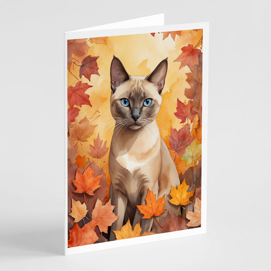 Caroline's Treasures Tonkinese Cat in Fall Leaves Greeting Cards Pack of 8 Blank Cards with Envelopes Whimsical A7 Size