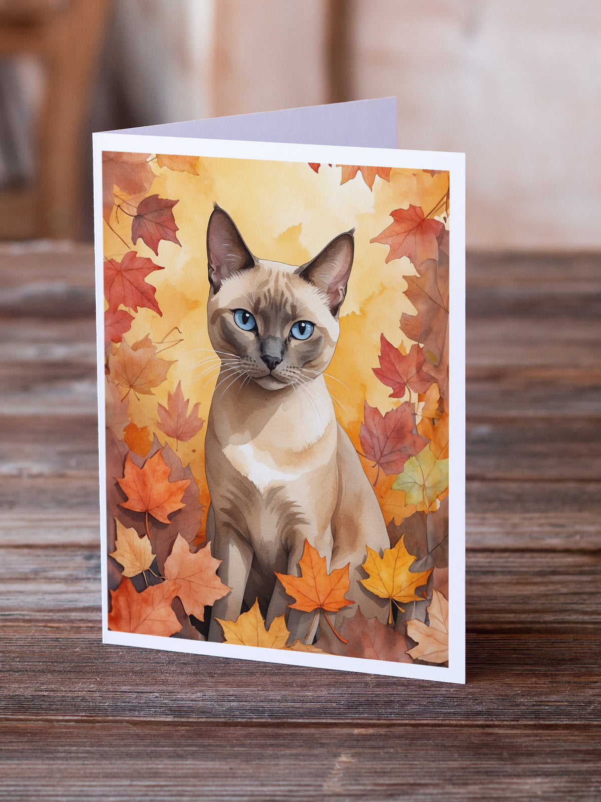 Caroline's Treasures Tonkinese Cat in Fall Leaves Greeting Cards Pack of 8 Blank Cards with Envelopes Whimsical A7 Size - image 2