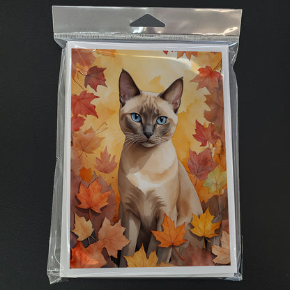 Caroline's Treasures Tonkinese Cat in Fall Leaves Greeting Cards Pack of 8 Blank Cards with Envelopes Whimsical A7 Size - image 3