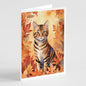 Caroline's Treasures Toyger Cat in Fall Leaves Greeting Cards Pack of 8 Blank Cards with Envelopes Whimsical A7 Size