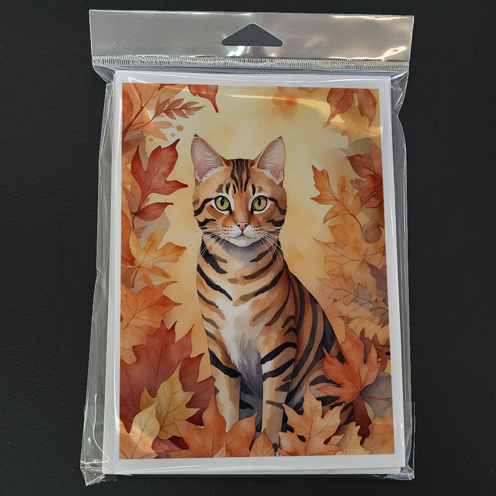 Caroline's Treasures Toyger Cat in Fall Leaves Greeting Cards Pack of 8 Blank Cards with Envelopes Whimsical A7 Size - image 3