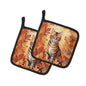 Caroline's Treasures Toyger Cat in Fall Leaves Pair of Pot Holders Kitchen Heat Resistant Pot Holders Sets Oven Hot