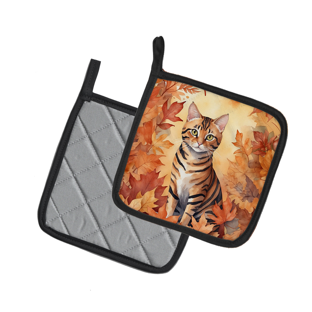 Caroline's Treasures Toyger Cat in Fall Leaves Pair of Pot Holders Kitchen Heat Resistant Pot Holders Sets Oven Hot - image 2