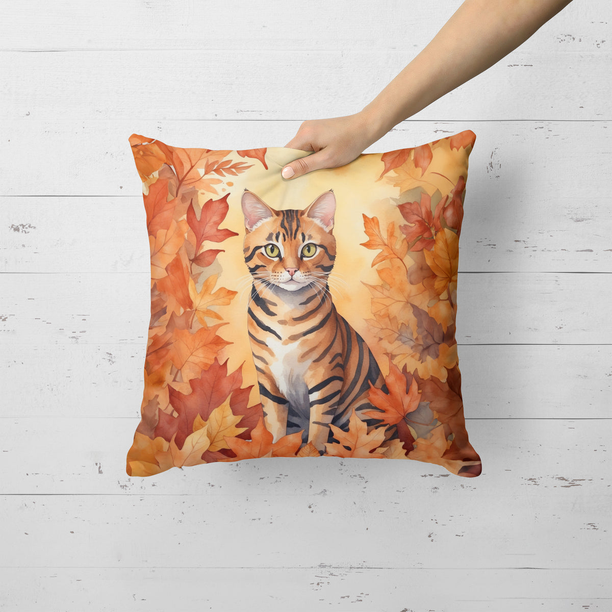 Caroline's Treasures Toyger Cat in Fall Leaves Throw Pillow Machine Washable, Indoor Outdoor Decorative Pillow for - image 2