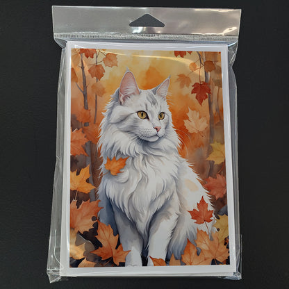 Caroline's Treasures Turkish Angora Cat in Fall Leaves Greeting Cards Pack of 8 Blank Cards with Envelopes Whimsical A7 - image 3