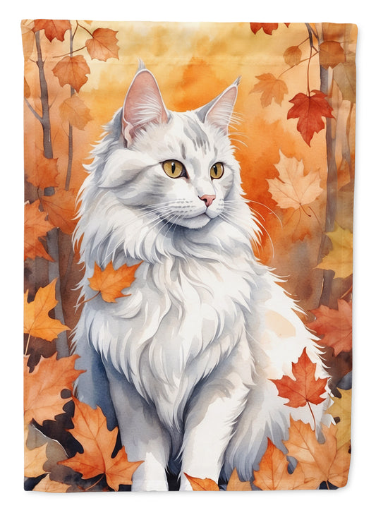 Caroline's Treasures Turkish Angora Cat in Fall Leaves Garden Flag Mailbox Flag Decorative Yard Flag Banner Outside