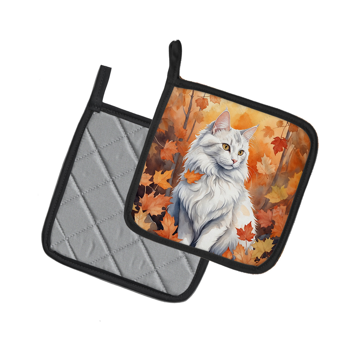 Caroline's Treasures Turkish Angora Cat in Fall Leaves Pair of Pot Holders Kitchen Heat Resistant Pot Holders Sets Oven - image 2