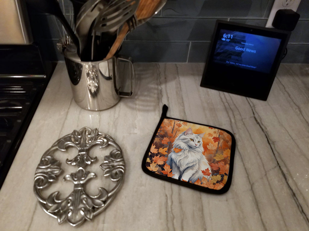 Caroline's Treasures Turkish Angora Cat in Fall Leaves Pair of Pot Holders Kitchen Heat Resistant Pot Holders Sets Oven - image 3