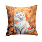 Caroline's Treasures Turkish Angora Cat in Fall Leaves Throw Pillow Machine Washable, Indoor Outdoor Decorative Pillow
