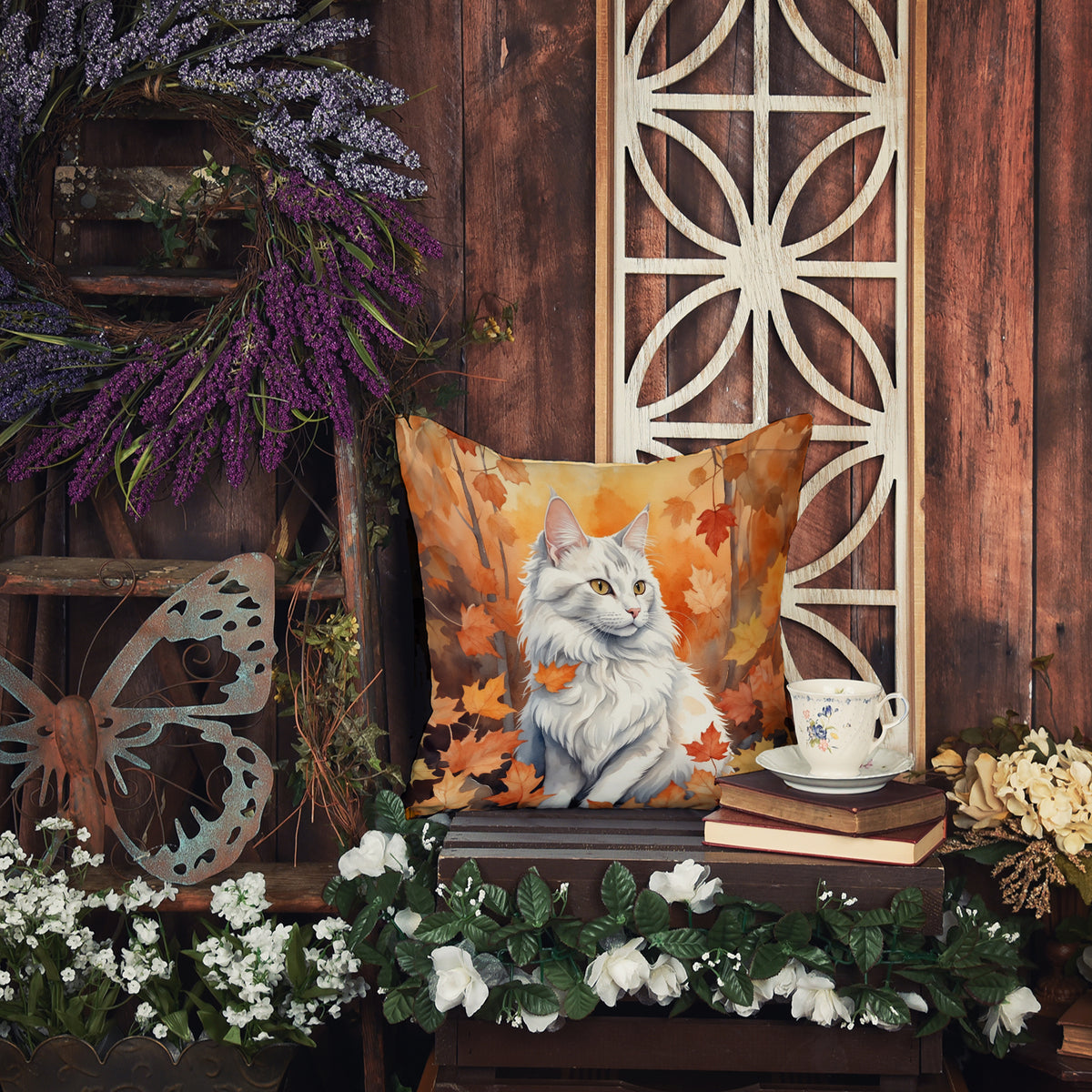 Caroline's Treasures Turkish Angora Cat in Fall Leaves Throw Pillow Machine Washable, Indoor Outdoor Decorative Pillow - image 5