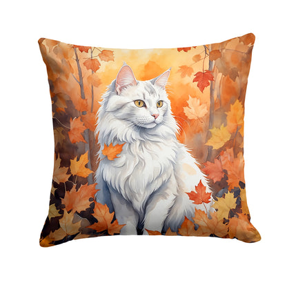Caroline's Treasures Turkish Angora Cat in Fall Leaves Throw Pillow Machine Washable, Indoor Outdoor Decorative Pillow