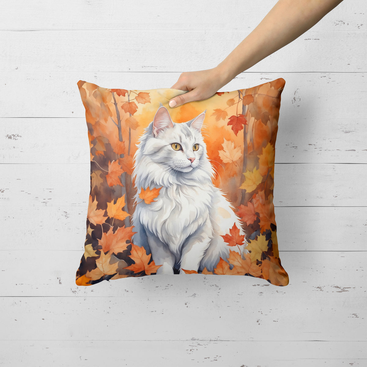 Caroline's Treasures Turkish Angora Cat in Fall Leaves Throw Pillow Machine Washable, Indoor Outdoor Decorative Pillow - image 2