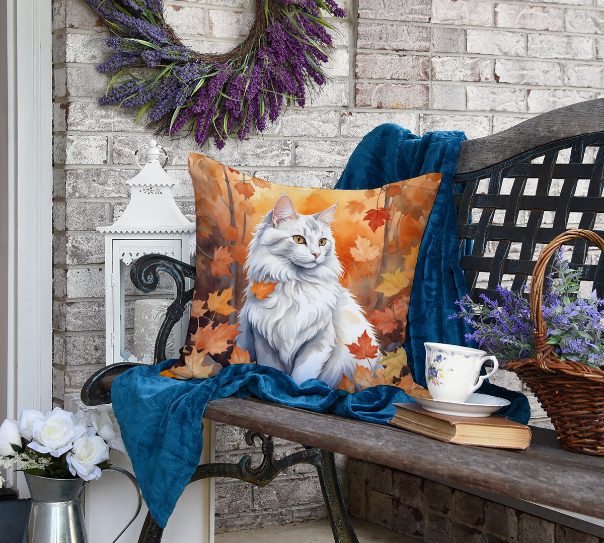 Caroline's Treasures Turkish Angora Cat in Fall Leaves Throw Pillow Machine Washable, Indoor Outdoor Decorative Pillow - image 4