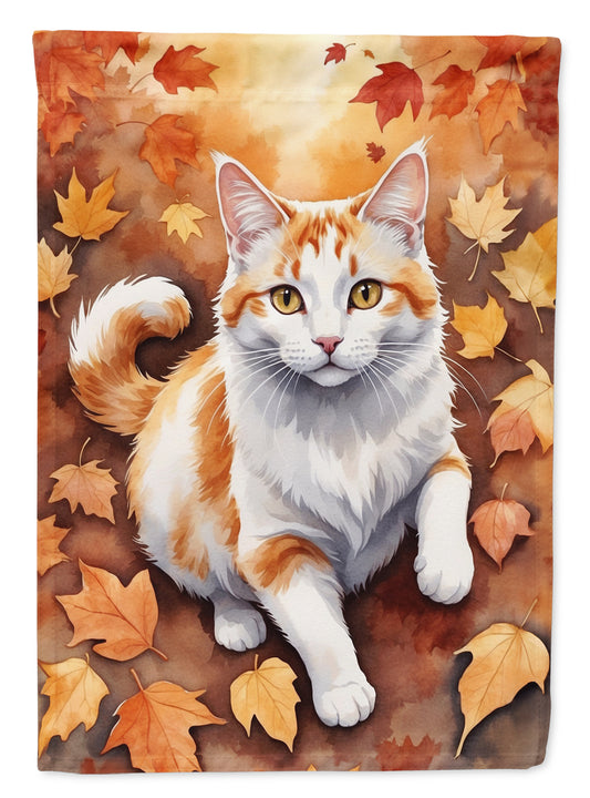Caroline's Treasures Turkish Van Cat in Fall Leaves Garden Flag Mailbox Flag Decorative Yard Flag Banner Outside Patio
