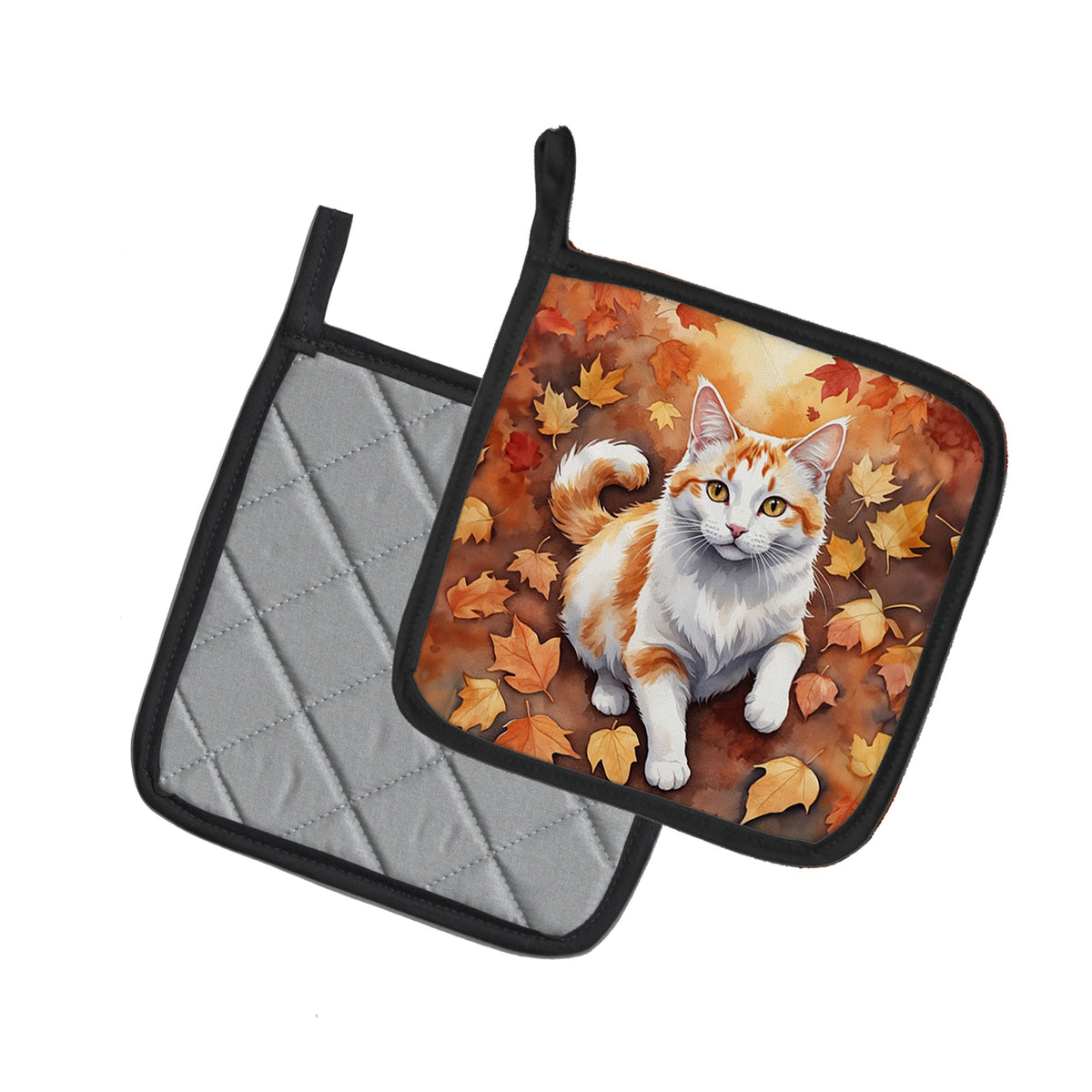 Caroline's Treasures Turkish Van Cat in Fall Leaves Pair of Pot Holders Kitchen Heat Resistant Pot Holders Sets Oven - image 2