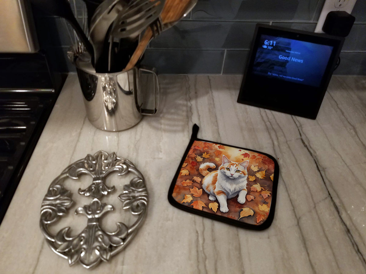 Caroline's Treasures Turkish Van Cat in Fall Leaves Pair of Pot Holders Kitchen Heat Resistant Pot Holders Sets Oven - image 3