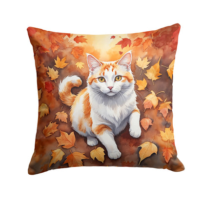 Caroline's Treasures Turkish Van Cat in Fall Leaves Throw Pillow Machine Washable, Indoor Outdoor Decorative Pillow for