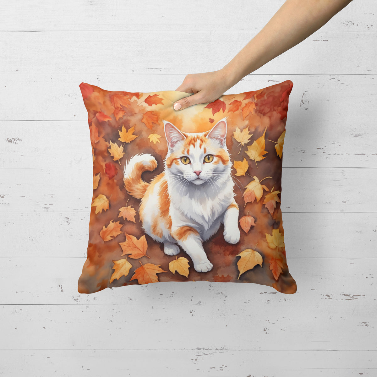 Caroline's Treasures Turkish Van Cat in Fall Leaves Throw Pillow Machine Washable, Indoor Outdoor Decorative Pillow for - image 2