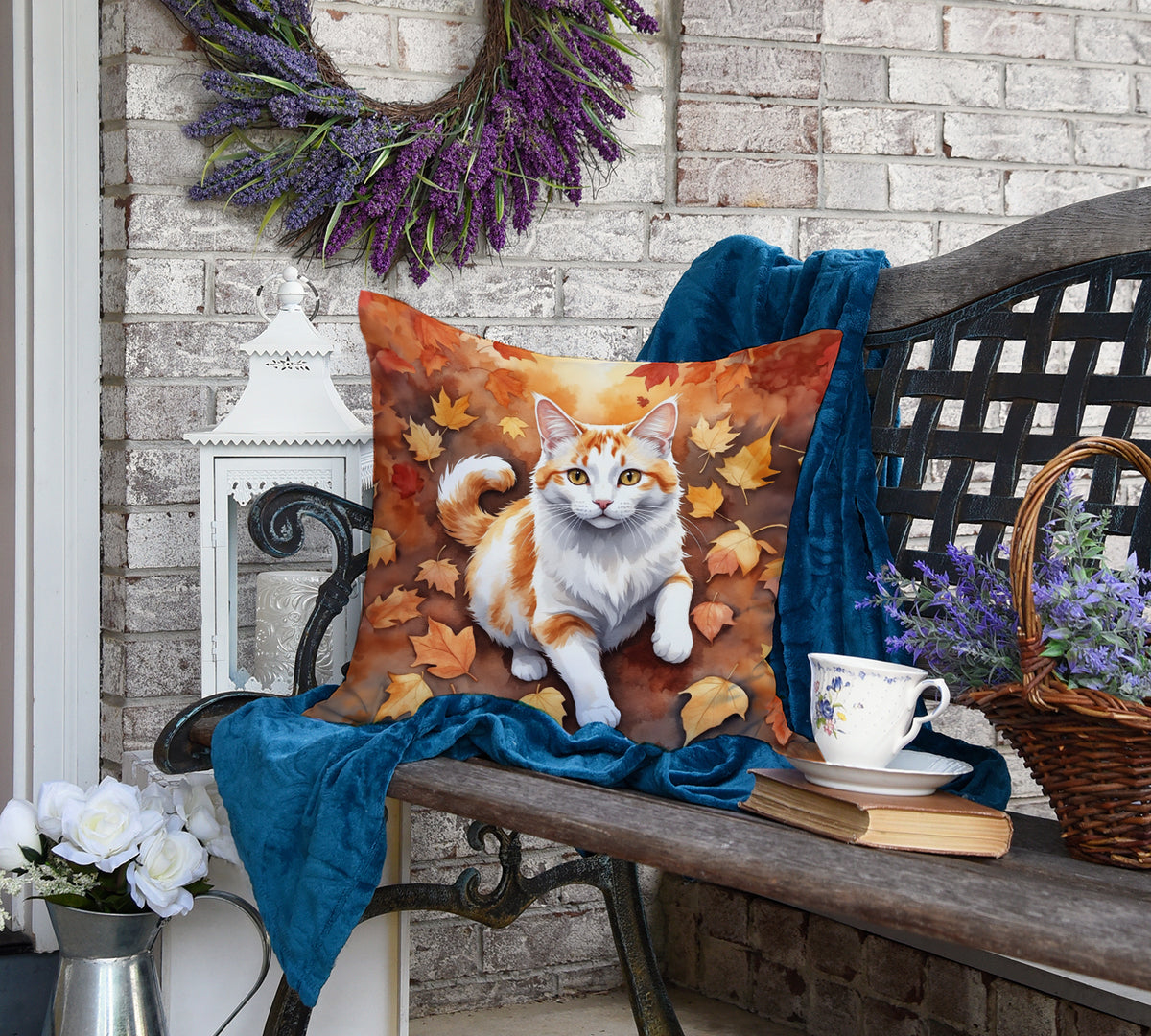 Caroline's Treasures Turkish Van Cat in Fall Leaves Throw Pillow Machine Washable, Indoor Outdoor Decorative Pillow for - image 4