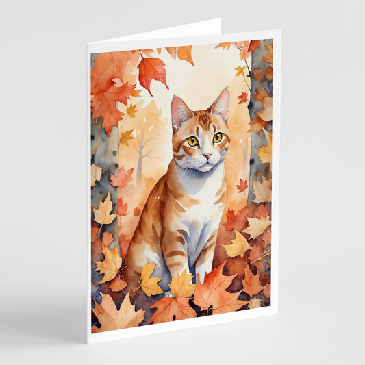 Caroline's Treasures Ural Rex Cat in Fall Leaves Greeting Cards Pack of 8 Blank Cards with Envelopes Whimsical A7 Size