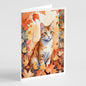 Caroline's Treasures Ural Rex Cat in Fall Leaves Greeting Cards Pack of 8 Blank Cards with Envelopes Whimsical A7 Size