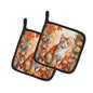 Caroline's Treasures Ural Rex Cat in Fall Leaves Pair of Pot Holders Kitchen Heat Resistant Pot Holders Sets Oven Hot