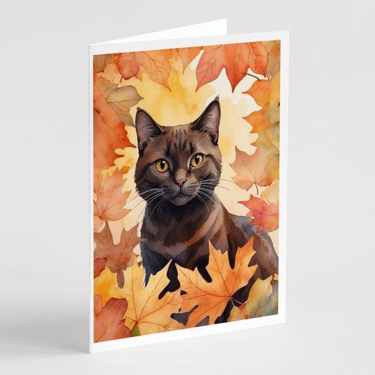 Caroline's Treasures York Chocolate Cat in Fall Leaves Greeting Cards Pack of 8 Blank Cards with Envelopes Whimsical A7