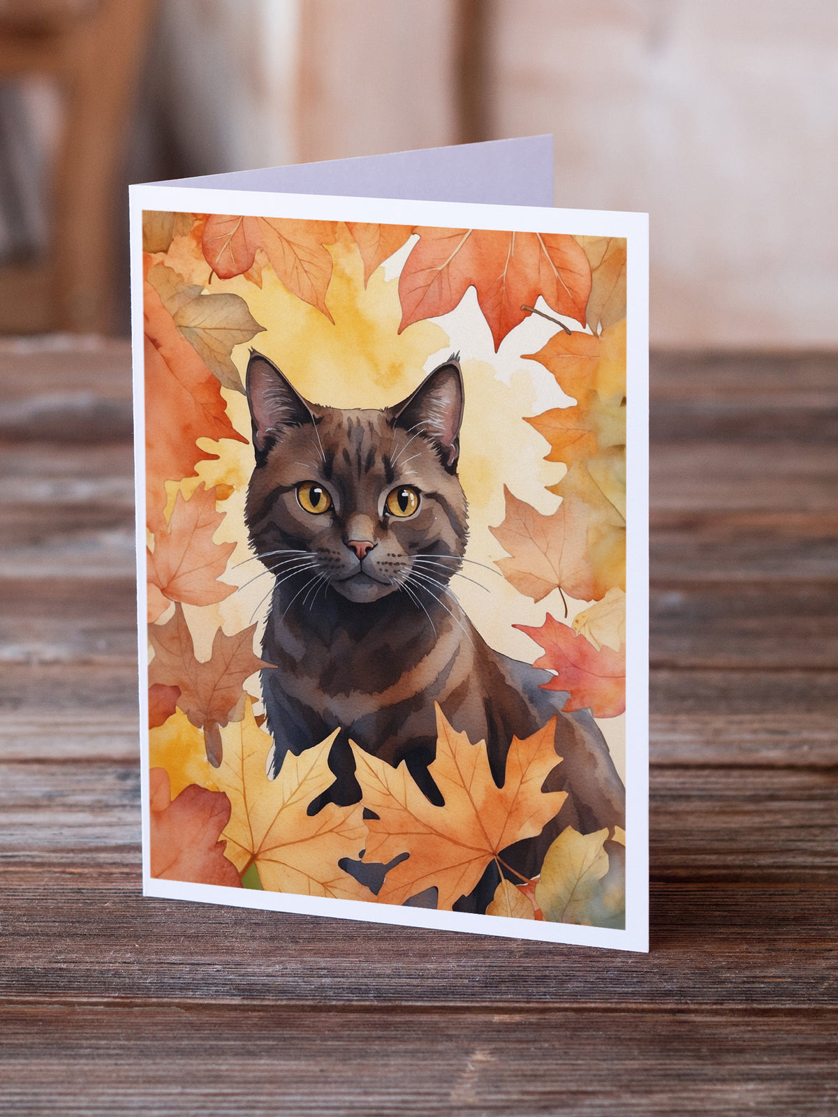 Caroline's Treasures York Chocolate Cat in Fall Leaves Greeting Cards Pack of 8 Blank Cards with Envelopes Whimsical A7 - image 2