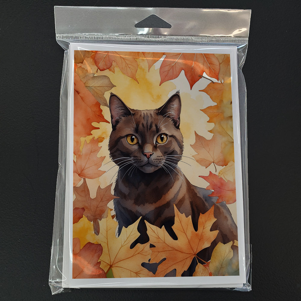 Caroline's Treasures York Chocolate Cat in Fall Leaves Greeting Cards Pack of 8 Blank Cards with Envelopes Whimsical A7 - image 3