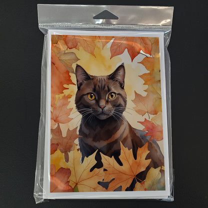 Caroline's Treasures York Chocolate Cat in Fall Leaves Greeting Cards Pack of 8 Blank Cards with Envelopes Whimsical A7 - image 3