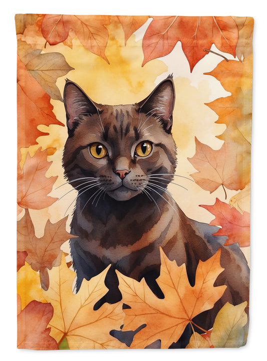 Caroline's Treasures York Chocolate Cat in Fall Leaves Garden Flag Mailbox Flag Decorative Yard Flag Banner Outside