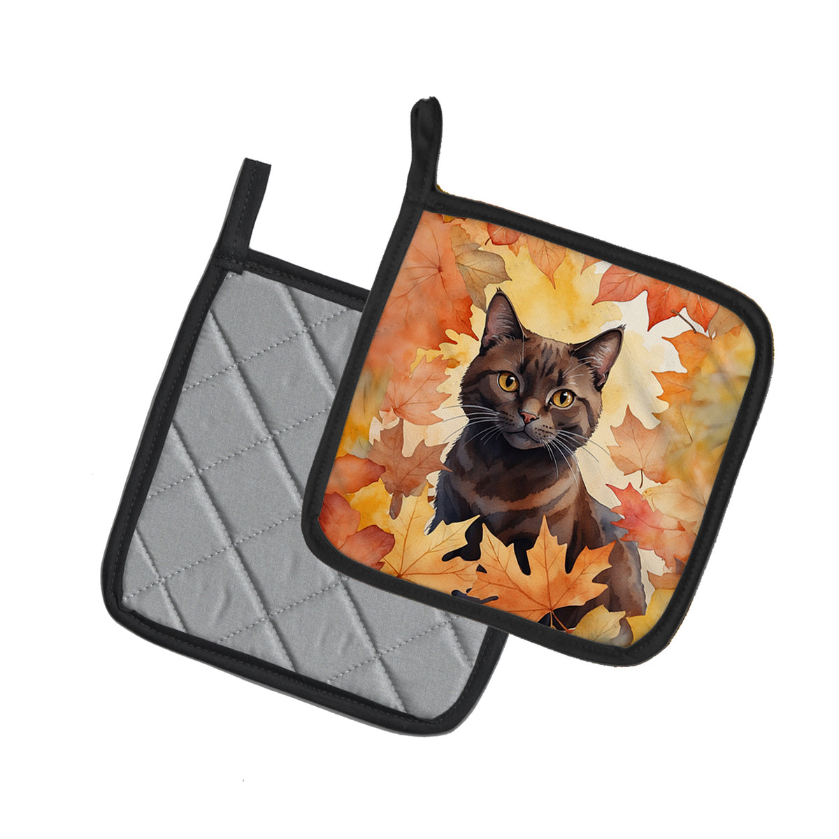 Caroline's Treasures York Chocolate Cat in Fall Leaves Pair of Pot Holders Kitchen Heat Resistant Pot Holders Sets Oven - image 2
