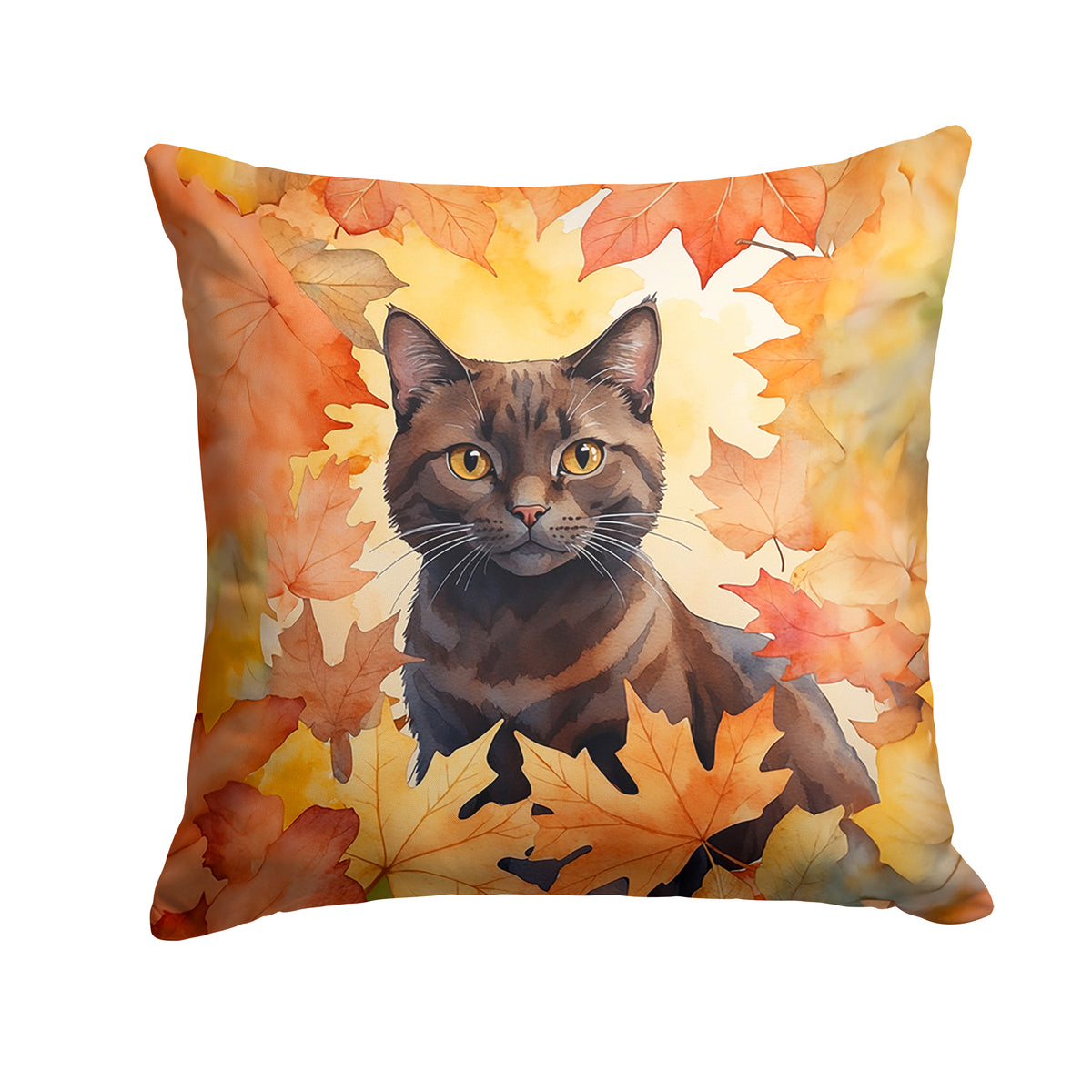 Caroline's Treasures York Chocolate Cat in Fall Leaves Throw Pillow Machine Washable, Indoor Outdoor Decorative Pillow