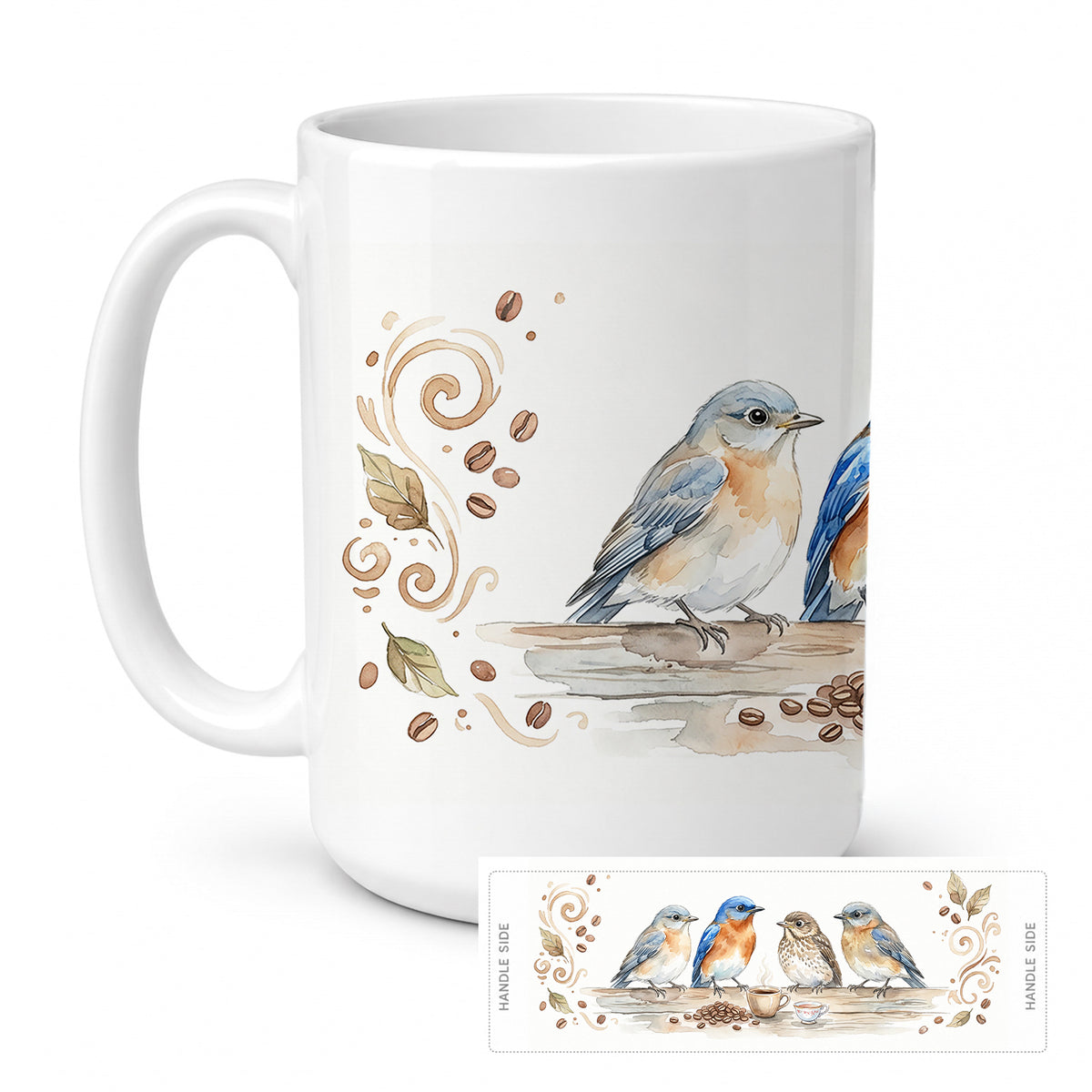 Caroline's Treasures Bluebirds Morning Coffee Ceramic Coffee Mug 15 oz Decorative Large C Handle Mug Cup for Tea, Cocoa Hot Chocolate